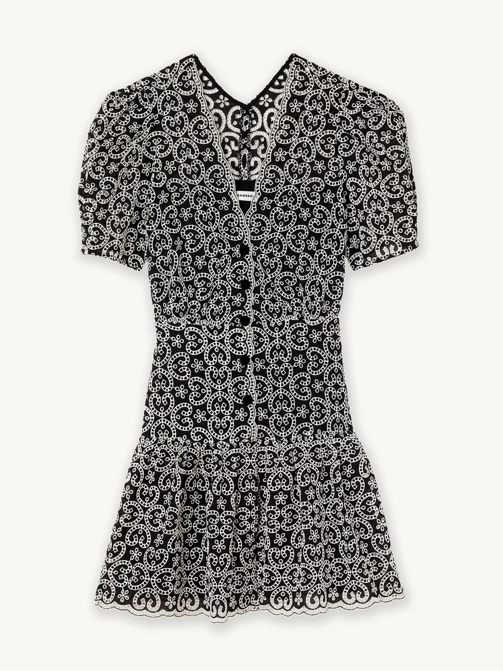 Sandro: V-Neck Short Guipure Dress-XL 42